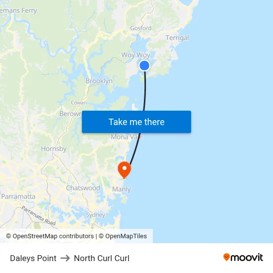 Daleys Point to North Curl Curl map