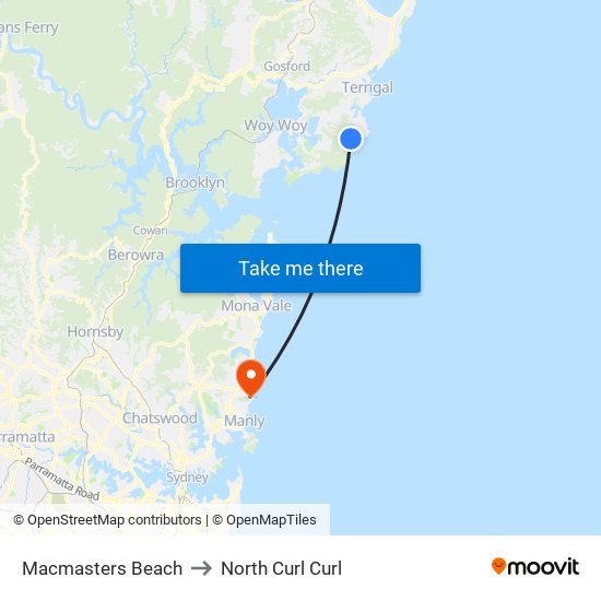 Macmasters Beach to North Curl Curl map