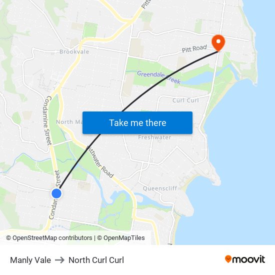Manly Vale to North Curl Curl map