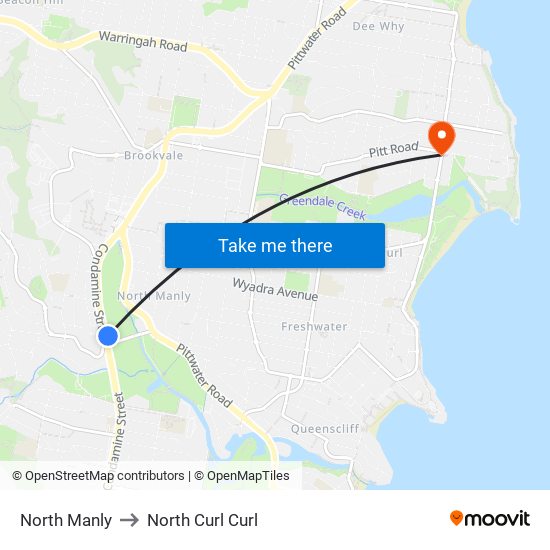 North Manly to North Curl Curl map