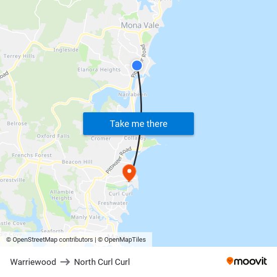 Warriewood to North Curl Curl map