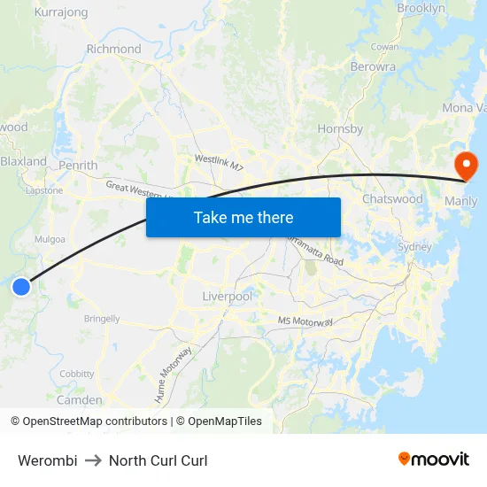 Werombi to North Curl Curl map