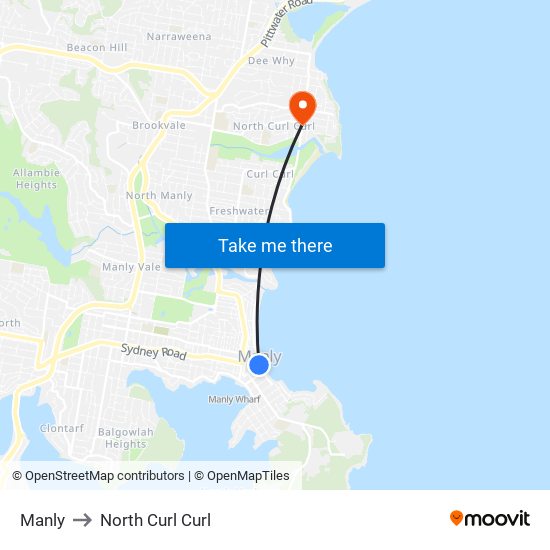 Manly to North Curl Curl map