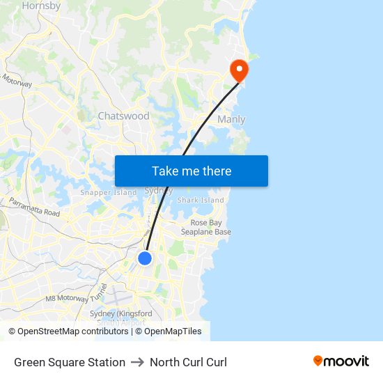 Green Square Station to North Curl Curl map