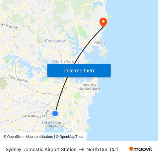 Sydney Domestic Airport Station to North Curl Curl map