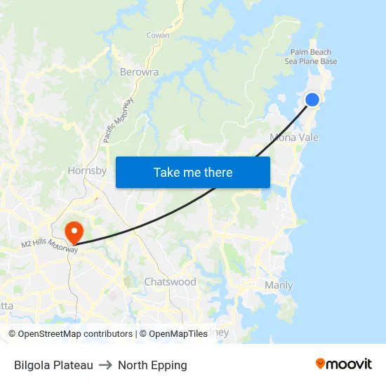 Bilgola Plateau to North Epping map