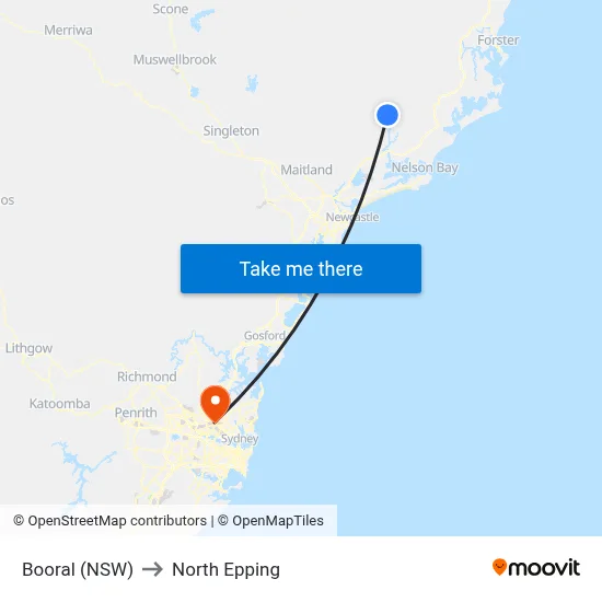 Booral (NSW) to North Epping map