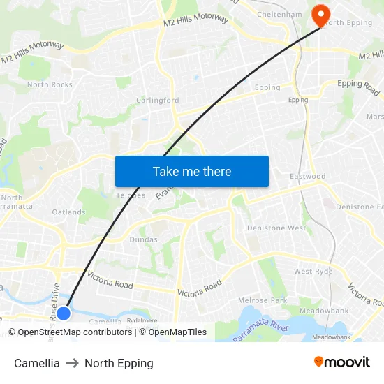 Camellia to North Epping map