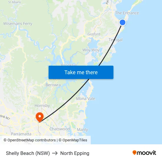 Shelly Beach (NSW) to North Epping map
