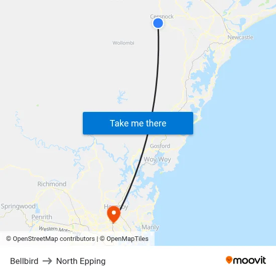 Bellbird to North Epping map