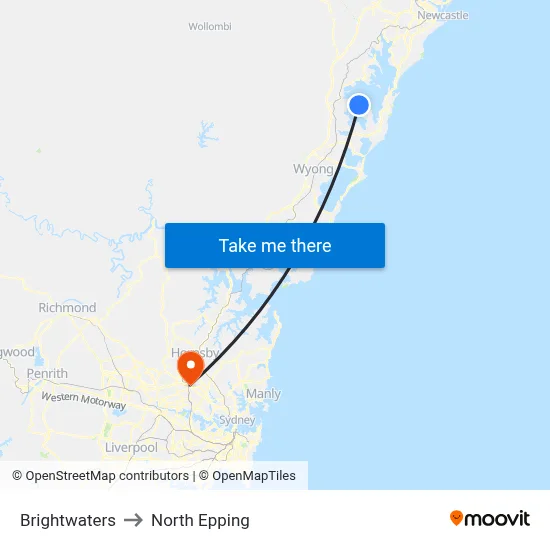 Brightwaters to North Epping map