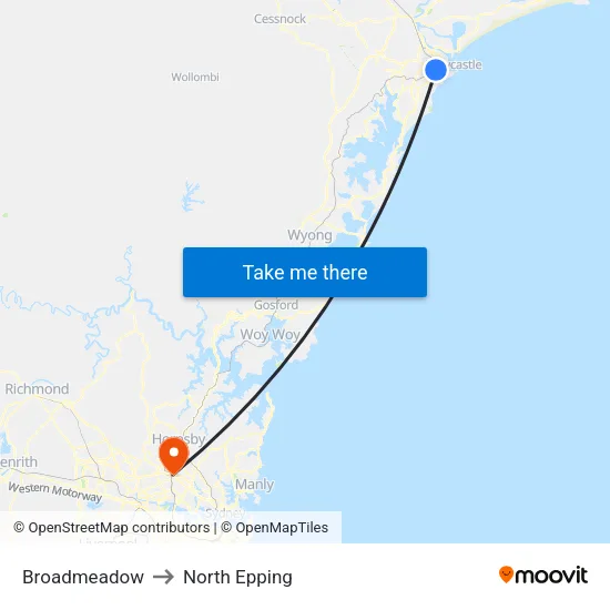 Broadmeadow to North Epping map