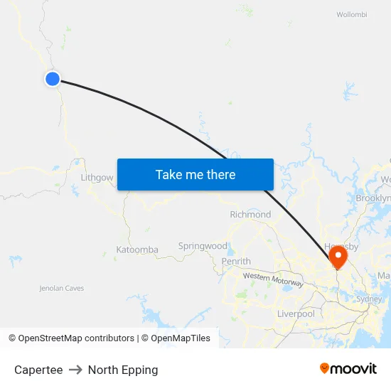 Capertee to North Epping map