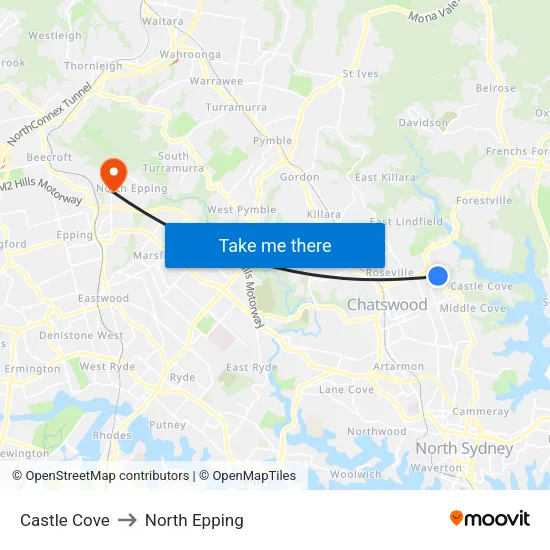 Castle Cove to North Epping map
