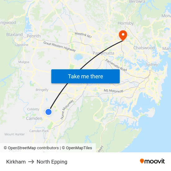 Kirkham to North Epping map