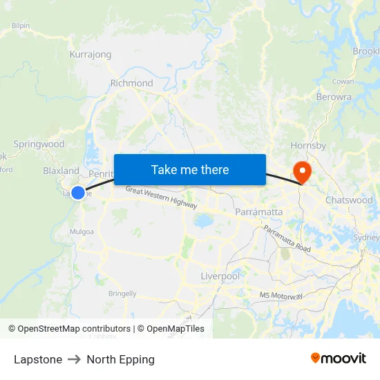 Lapstone to North Epping map