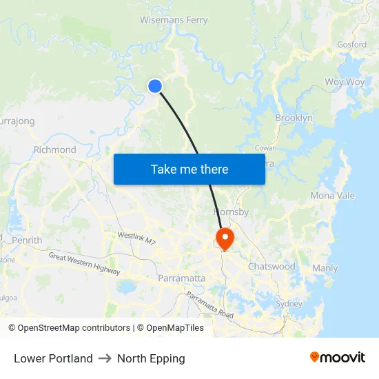 Lower Portland to North Epping map