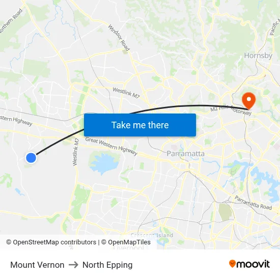 Mount Vernon to North Epping map