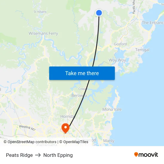 Peats Ridge to North Epping map