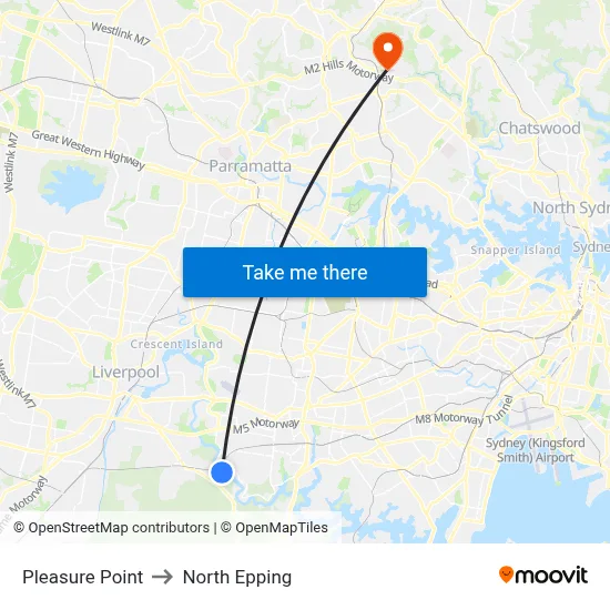 Pleasure Point to North Epping map