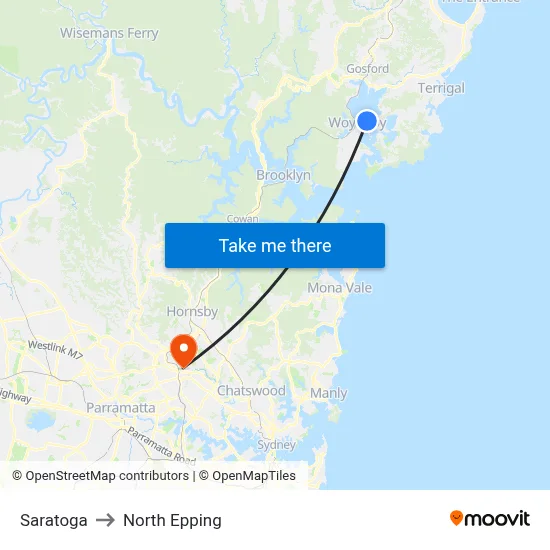 Saratoga to North Epping map