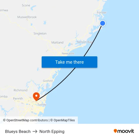Blueys Beach to North Epping map