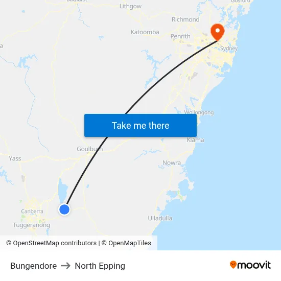 Bungendore to North Epping map