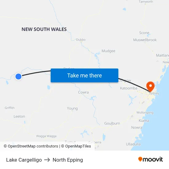 Lake Cargelligo to North Epping map