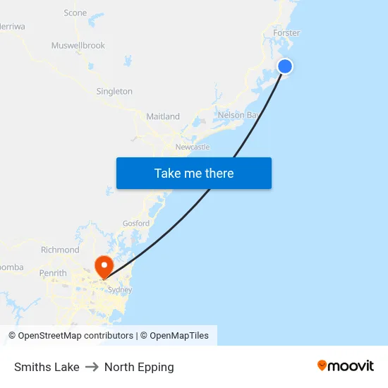 Smiths Lake to North Epping map