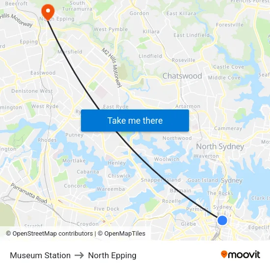 Museum Station to North Epping map