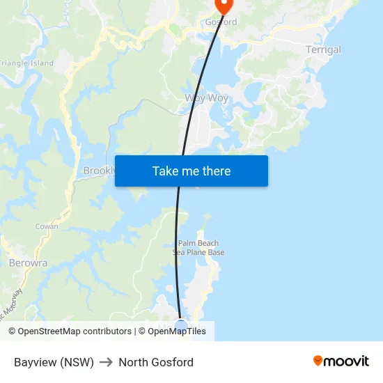 Bayview (NSW) to North Gosford map