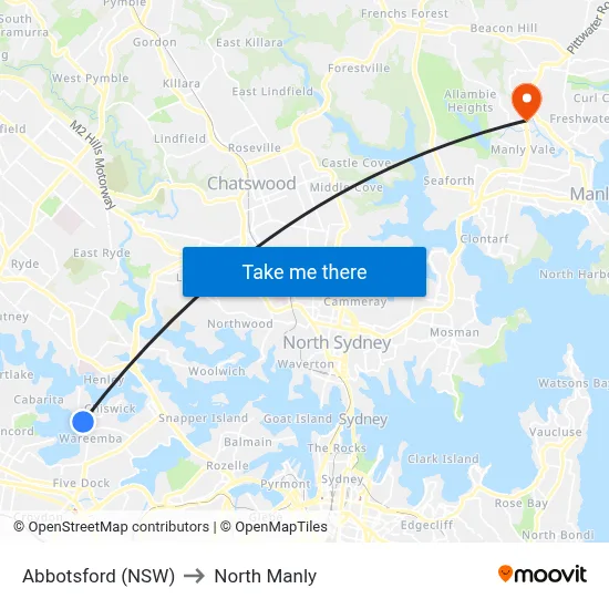 Abbotsford (NSW) to North Manly map