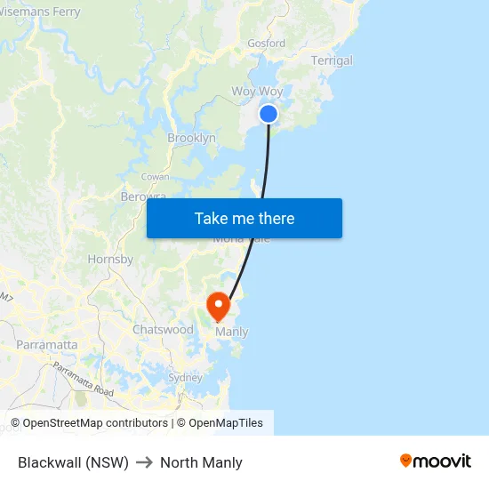 Blackwall (NSW) to North Manly map