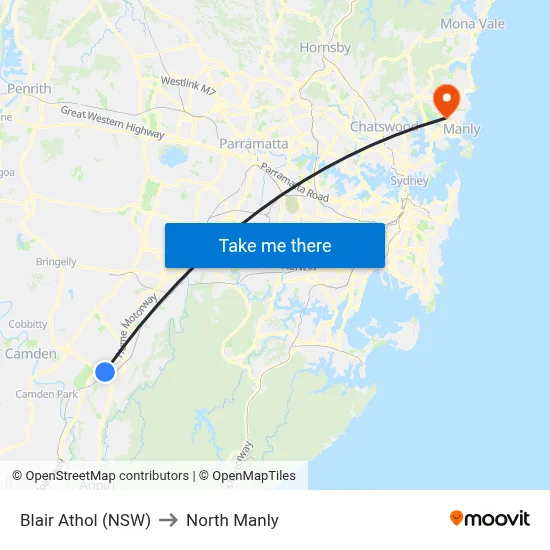 Blair Athol (NSW) to North Manly map