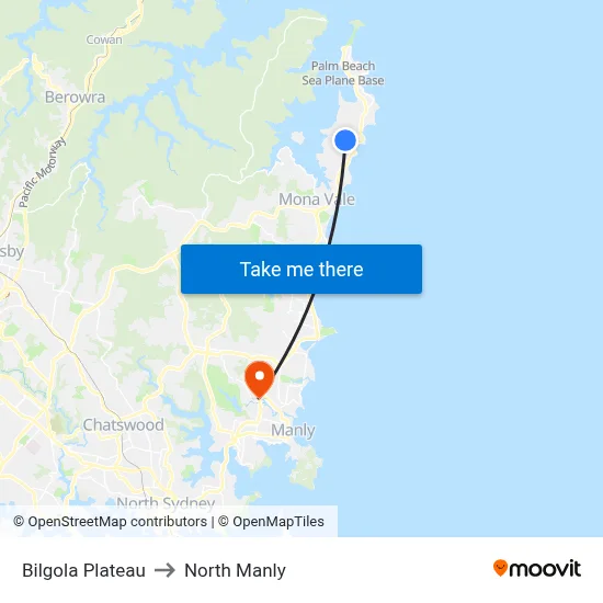Bilgola Plateau to North Manly map