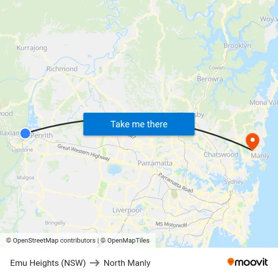 Emu Heights (NSW) to North Manly map