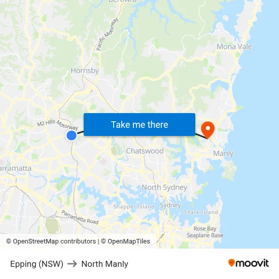 Epping (NSW) to North Manly map