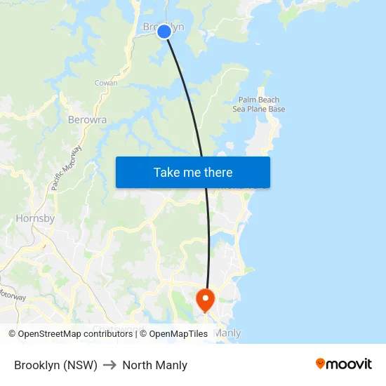 Brooklyn (NSW) to North Manly map