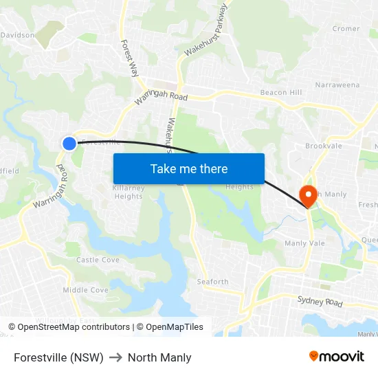 Forestville (NSW) to North Manly map