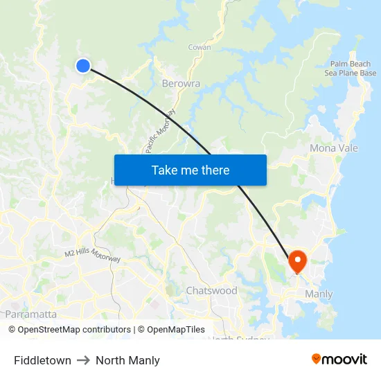 Fiddletown to North Manly map
