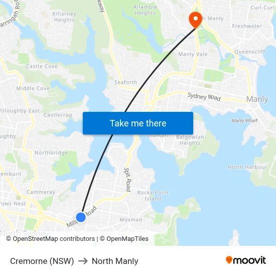 Cremorne (NSW) to North Manly map