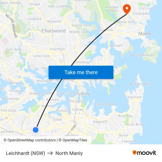 Leichhardt (NSW) to North Manly map