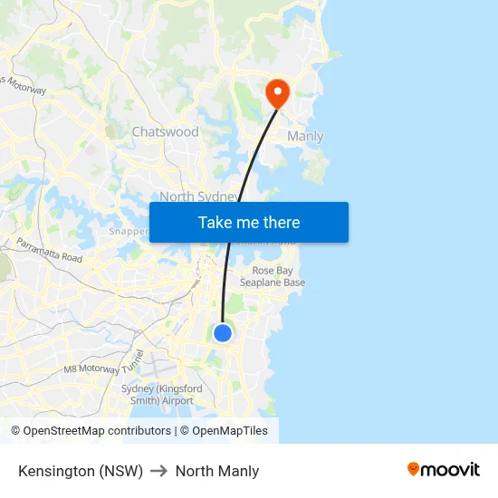 Kensington (NSW) to North Manly map