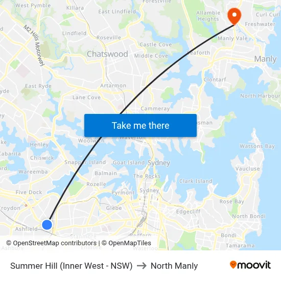 Summer Hill (Inner West - NSW) to North Manly map
