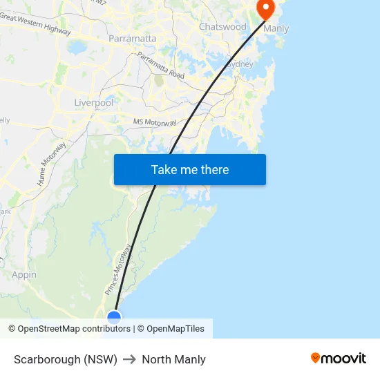 Scarborough (NSW) to North Manly map
