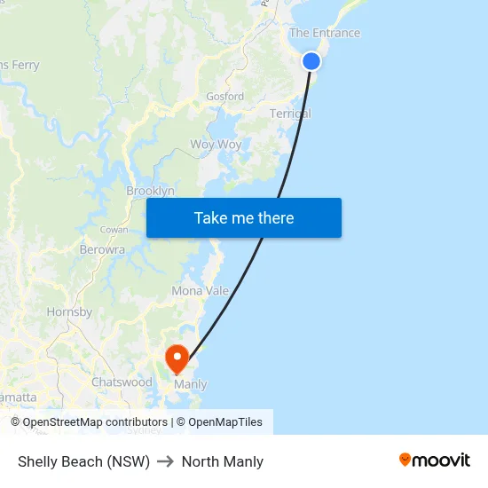 Shelly Beach (NSW) to North Manly map