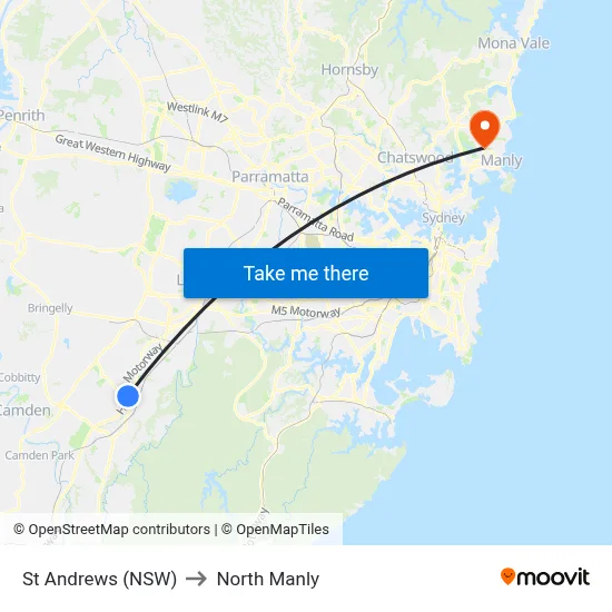 St Andrews (NSW) to North Manly map
