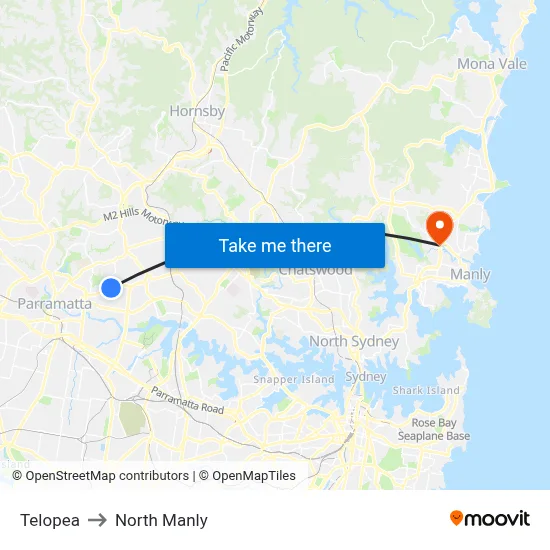 Telopea to North Manly map