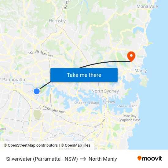 Silverwater (Parramatta - NSW) to North Manly map