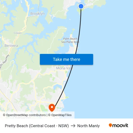 Pretty Beach (Central Coast - NSW) to North Manly map